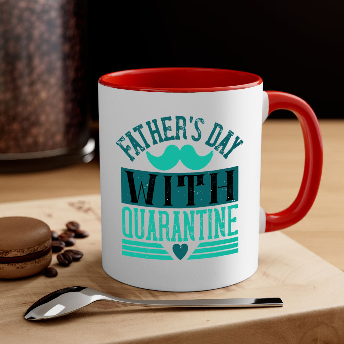 Quarantine 222# Father's Day Mug with colorful handle and glossy finish, available in two sizes.