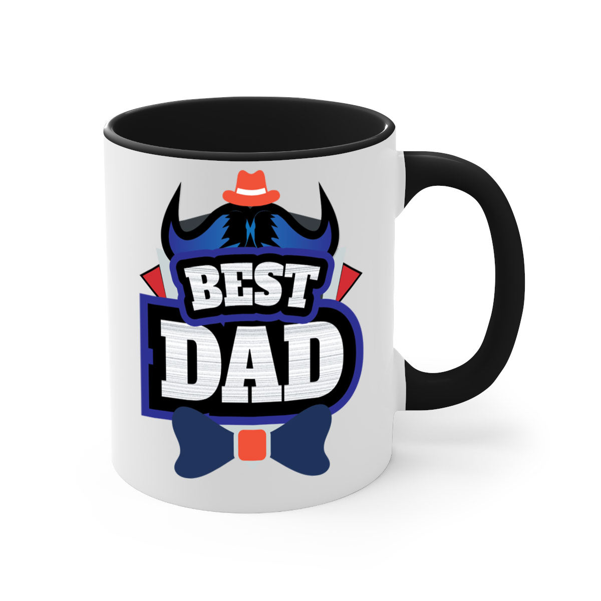 Two-tone ceramic coffee mug with colored handle and glossy finish, perfect for Father's Day gifts.