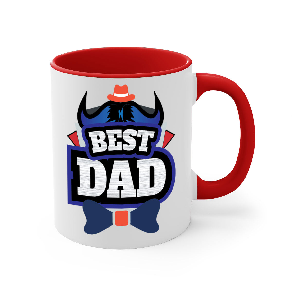 Two-tone ceramic coffee mug with colored handle and glossy finish, perfect for Father's Day gifts.