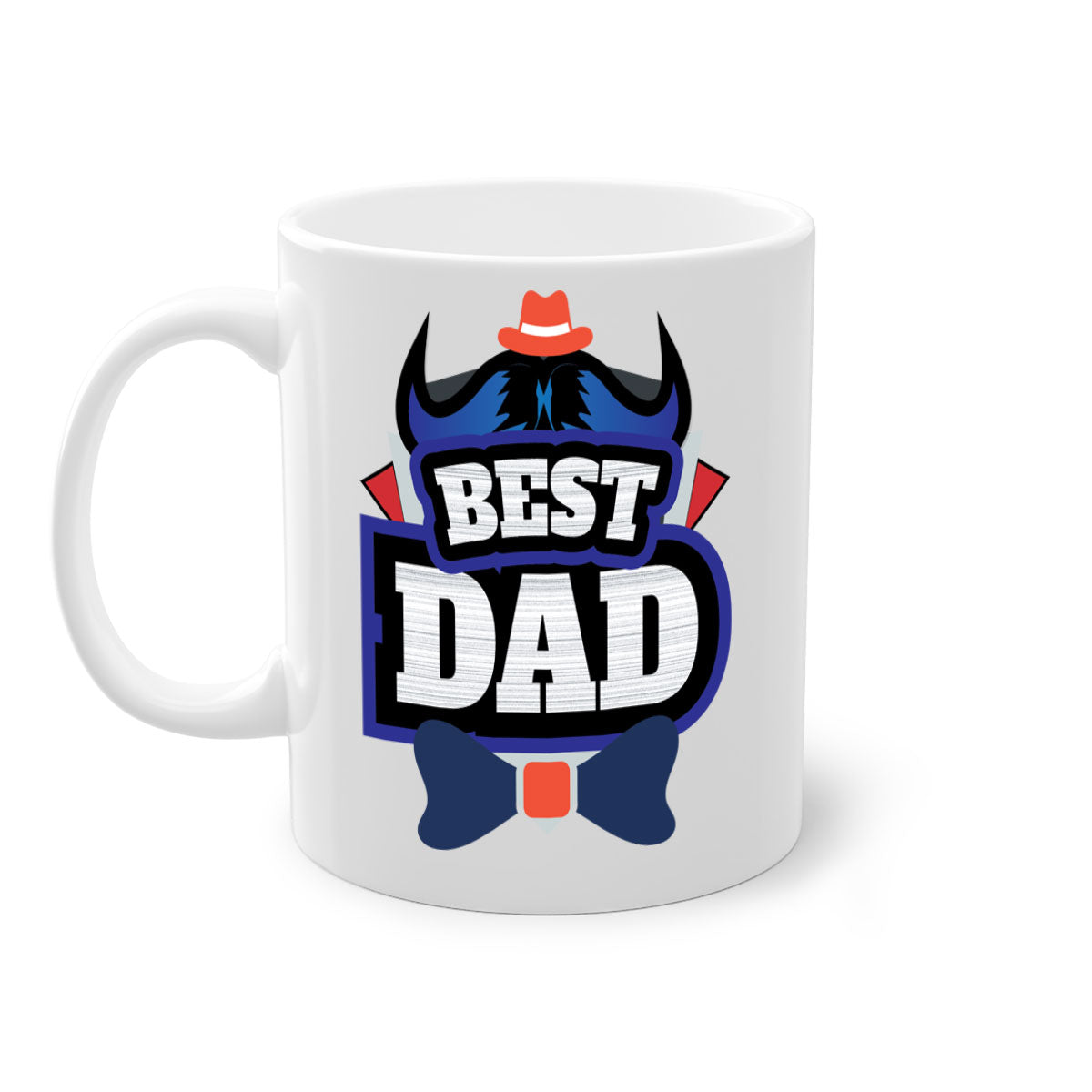Two-tone ceramic coffee mug with colored handle and glossy finish, perfect for Father's Day gifts.