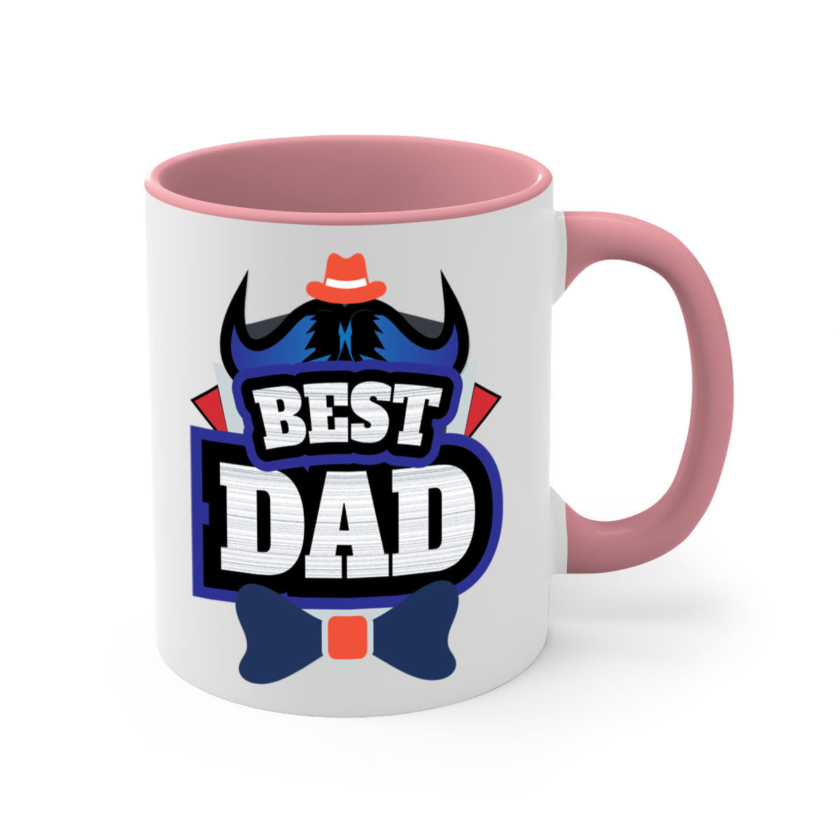 Two-tone ceramic coffee mug with colored handle and glossy finish, perfect for Father's Day gifts.