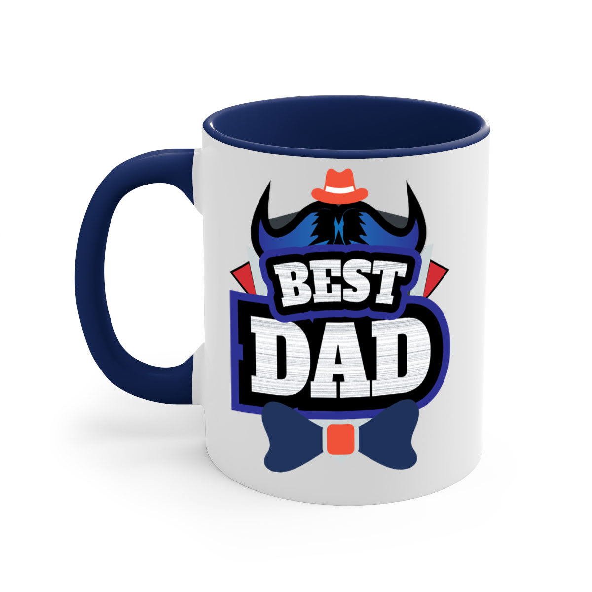 Two-tone ceramic coffee mug with colored handle and glossy finish, perfect for Father's Day gifts.