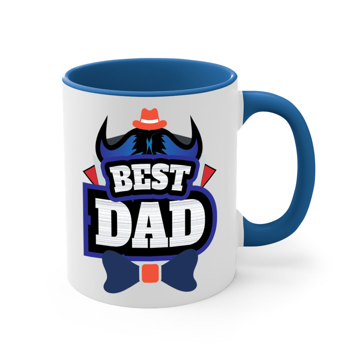 Two-tone ceramic coffee mug with colored handle and glossy finish, perfect for Father's Day gifts.