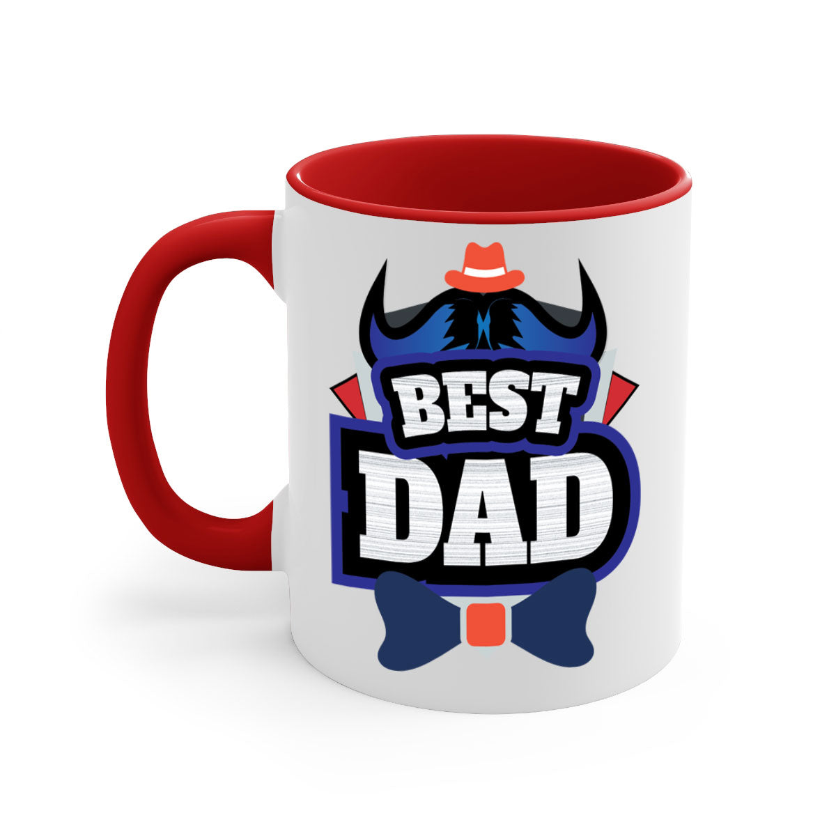 Two-tone ceramic coffee mug with colored handle and glossy finish, perfect for Father's Day gifts.