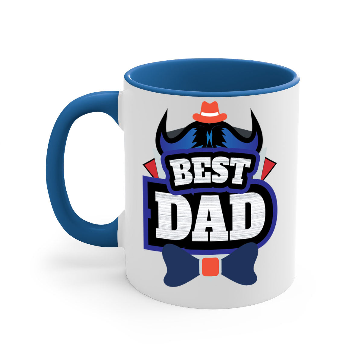 Two-tone ceramic coffee mug with colored handle and glossy finish, perfect for Father's Day gifts.