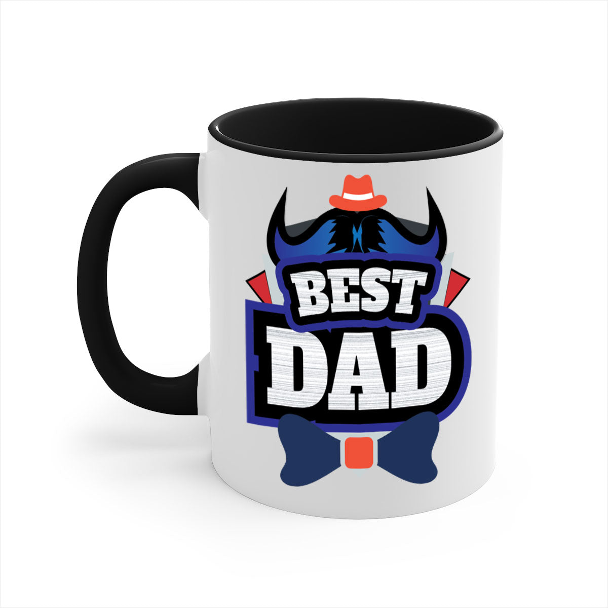 Two-tone ceramic coffee mug with colored handle and glossy finish, perfect for Father's Day gifts.