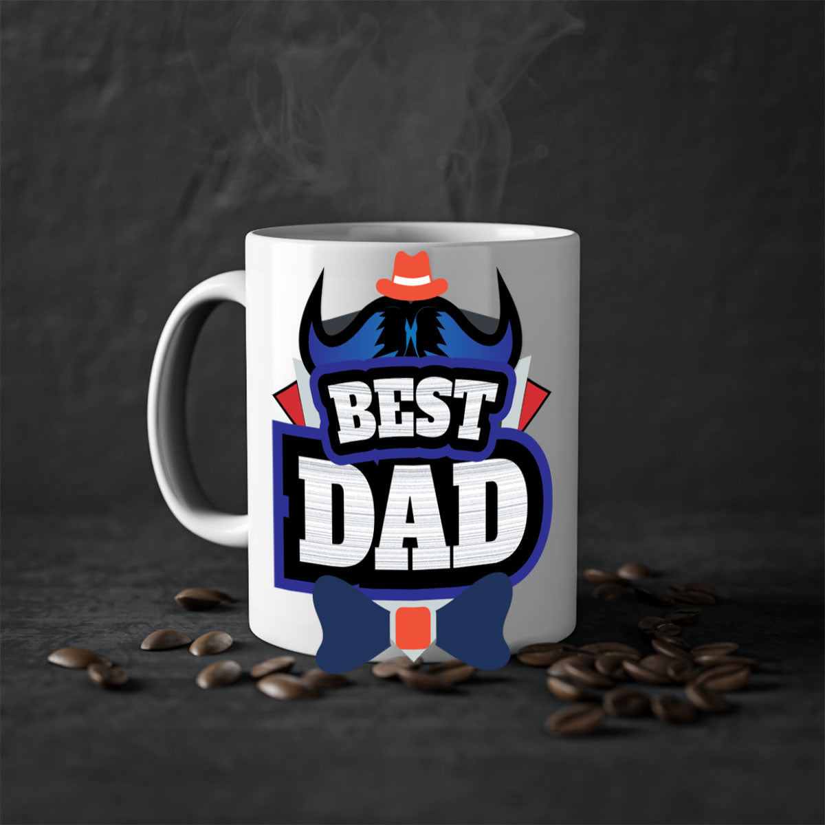 Two-tone ceramic coffee mug with colored handle and glossy finish, perfect for Father's Day gifts.