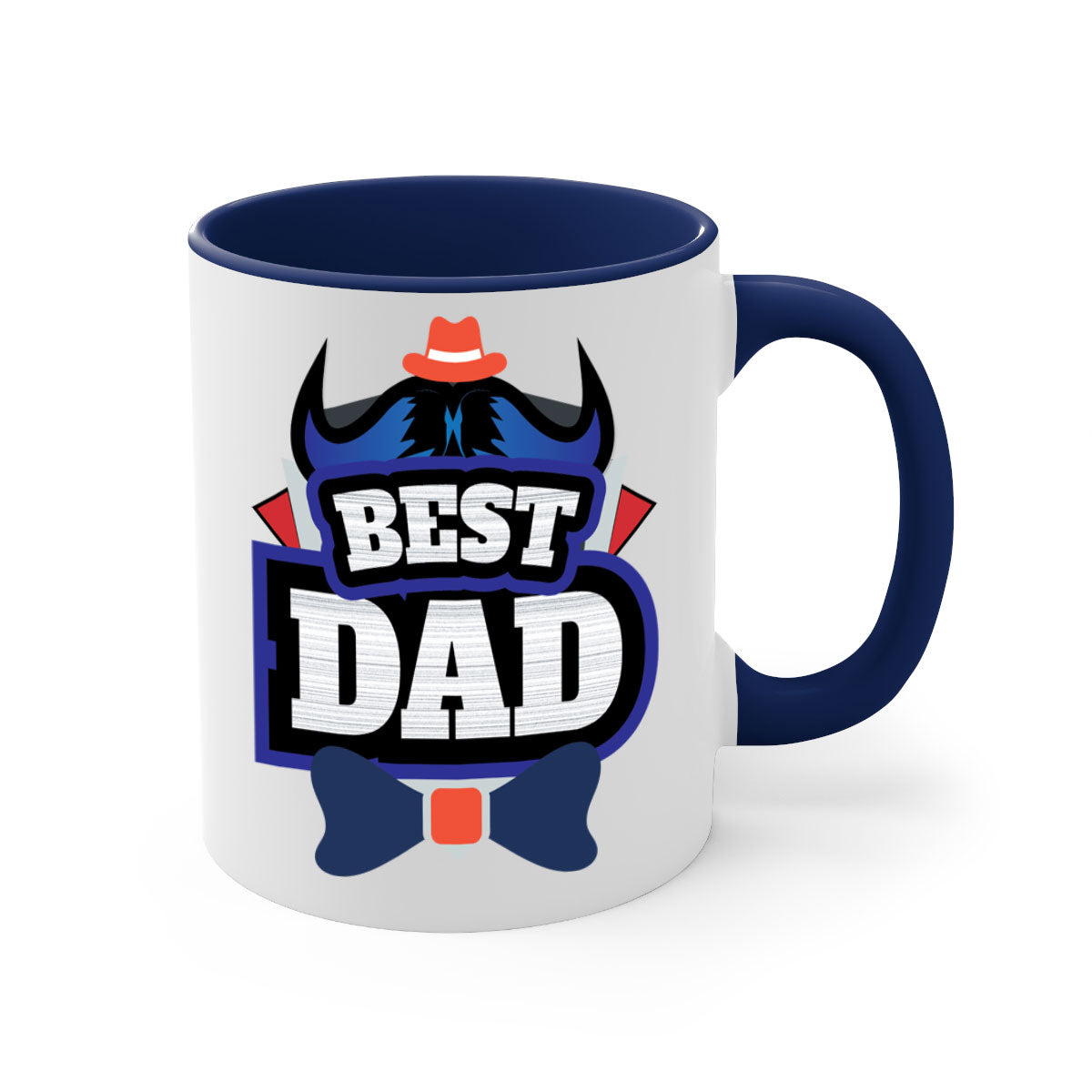 Two-tone ceramic coffee mug with colored handle and glossy finish, perfect for Father's Day gifts.