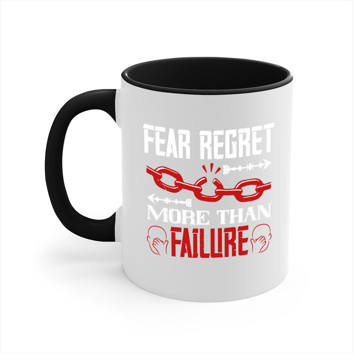 Fear Regret More Than Failure Style 38# Mug with a glossy finish and colorful handle, available in multiple colors.