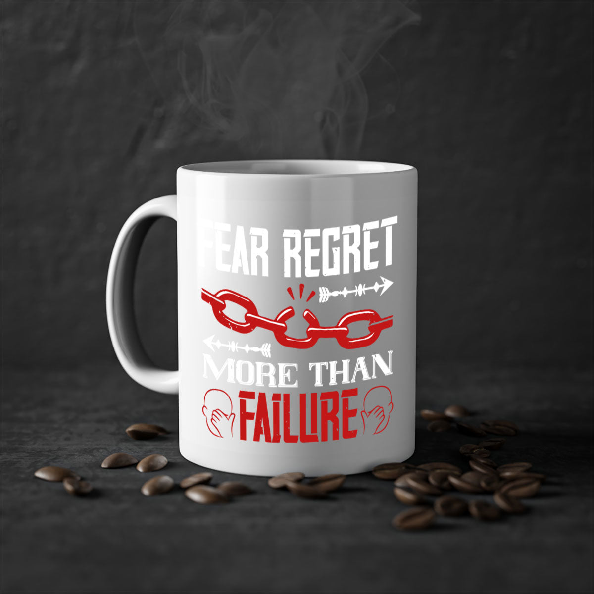 Fear Regret More Than Failure Style 38# Mug with a glossy finish and colorful handle, available in multiple colors.