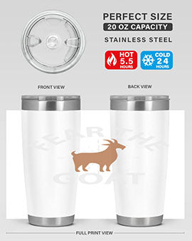Fear the Goat Style 4# Tumbler in stainless steel with a vibrant design, showcasing its double wall vacuum insulation and drink-thru lid.