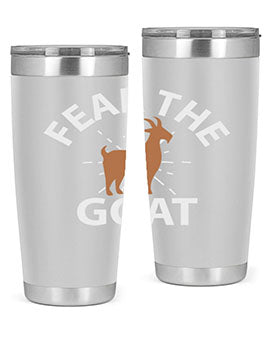 Fear the Goat Style 4# Tumbler in stainless steel with a vibrant design, showcasing its double wall vacuum insulation and drink-thru lid.