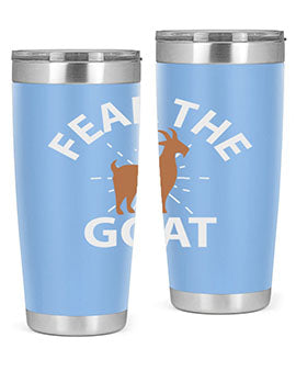Fear the Goat Style 4# Tumbler in stainless steel with a vibrant design, showcasing its double wall vacuum insulation and drink-thru lid.
