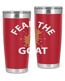 Fear the Goat Style 4# Tumbler in stainless steel with a vibrant design, showcasing its double wall vacuum insulation and drink-thru lid.
