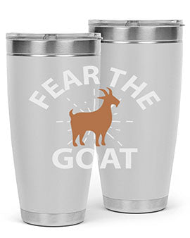 Fear the Goat Style 4# Tumbler in stainless steel with a vibrant design, showcasing its double wall vacuum insulation and drink-thru lid.