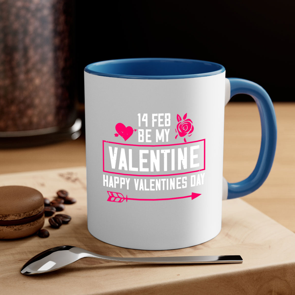 feb bemy valentine mug with colorful handle and glossy finish, perfect for Valentine's Day.