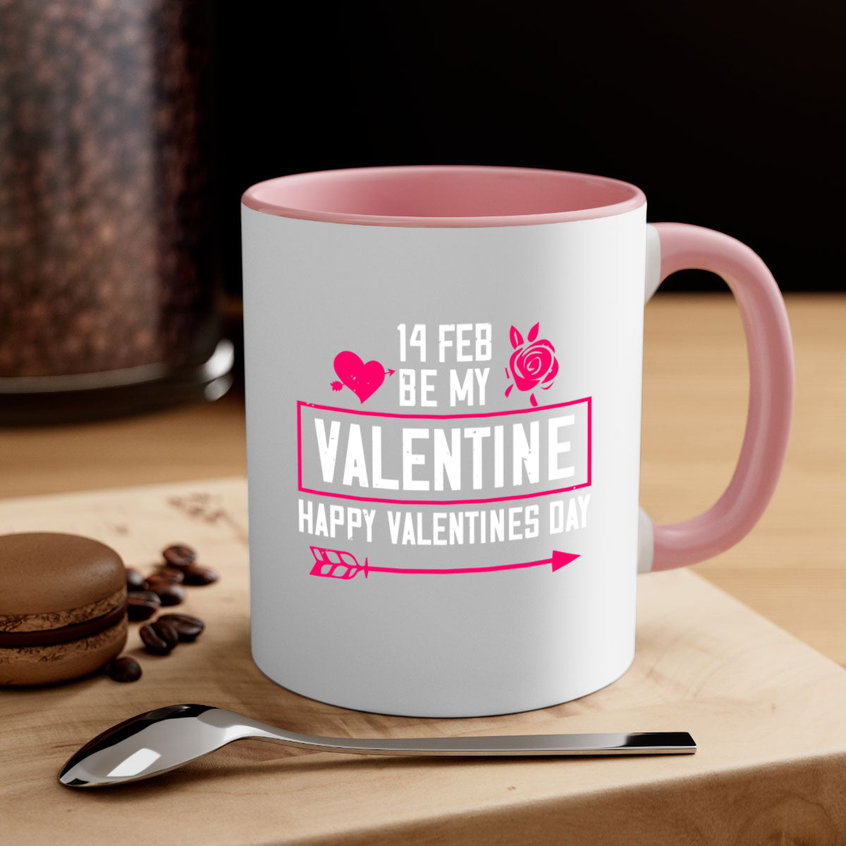feb bemy valentine mug with colorful handle and glossy finish, perfect for Valentine's Day.