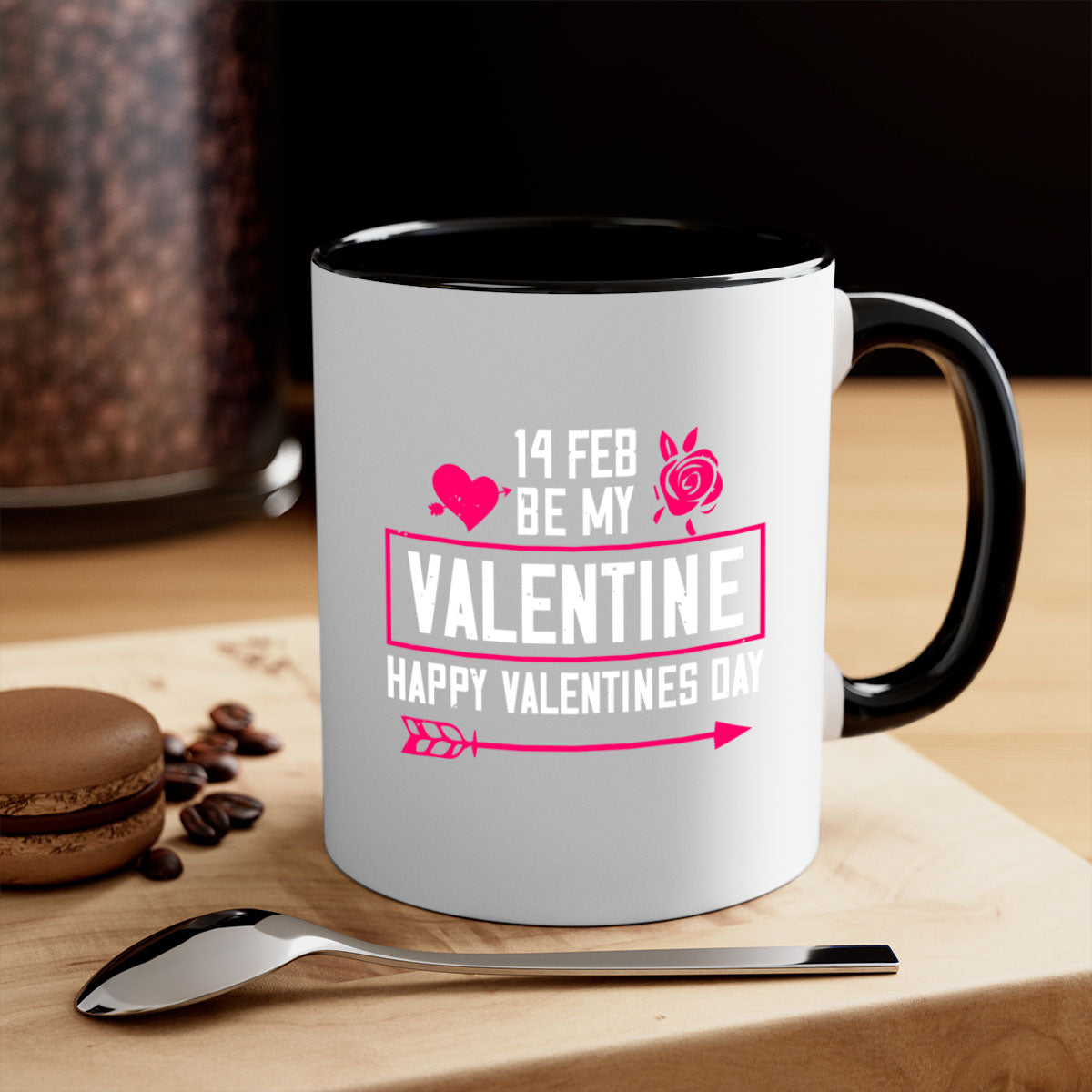feb bemy valentine mug with colorful handle and glossy finish, perfect for Valentine's Day.