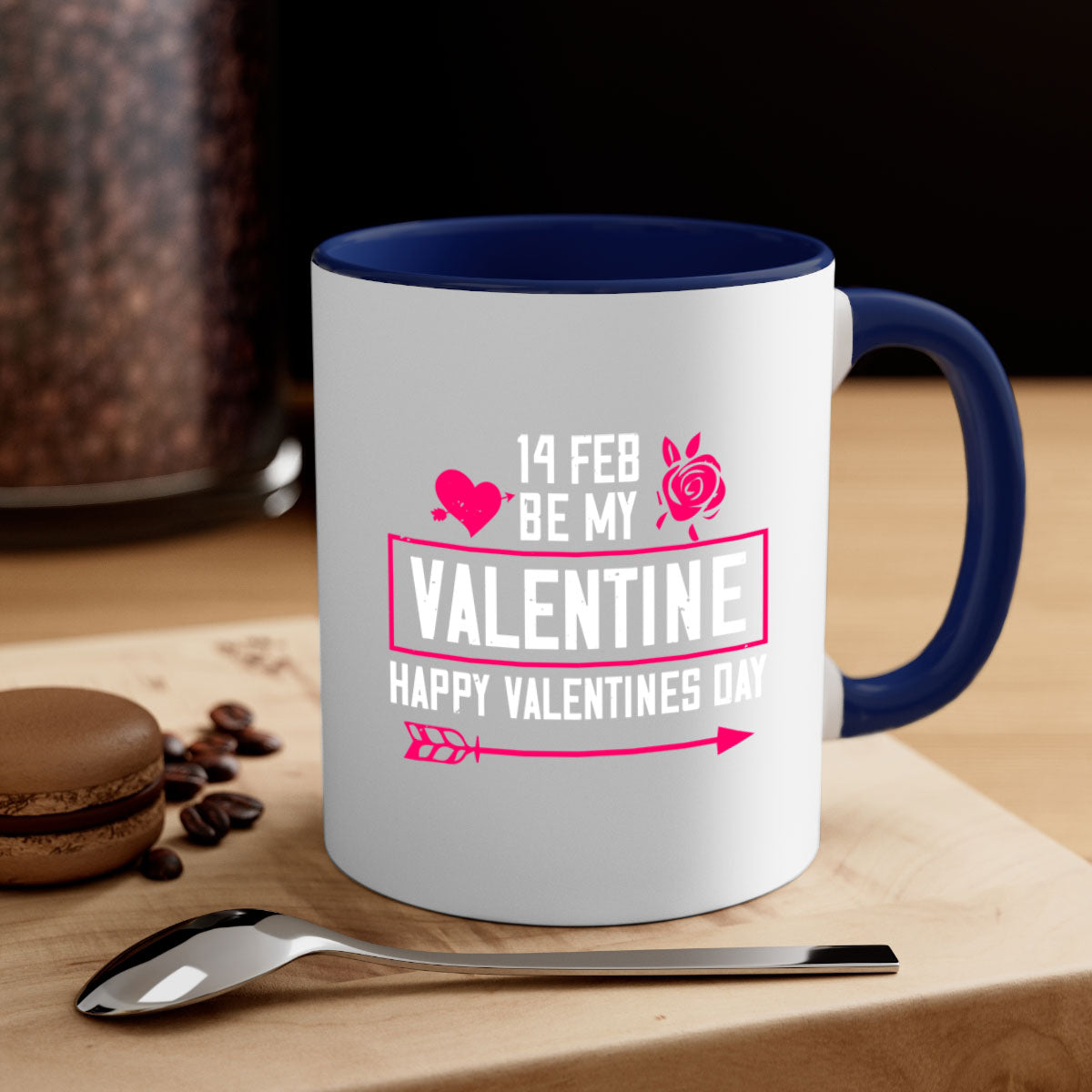 feb bemy valentine mug with colorful handle and glossy finish, perfect for Valentine's Day.