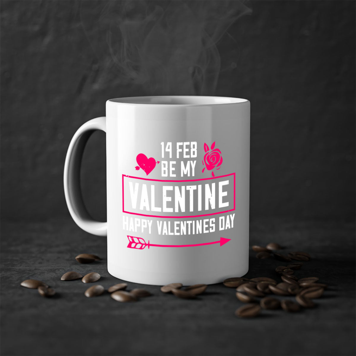 feb bemy valentine mug with colorful handle and glossy finish, perfect for Valentine's Day.