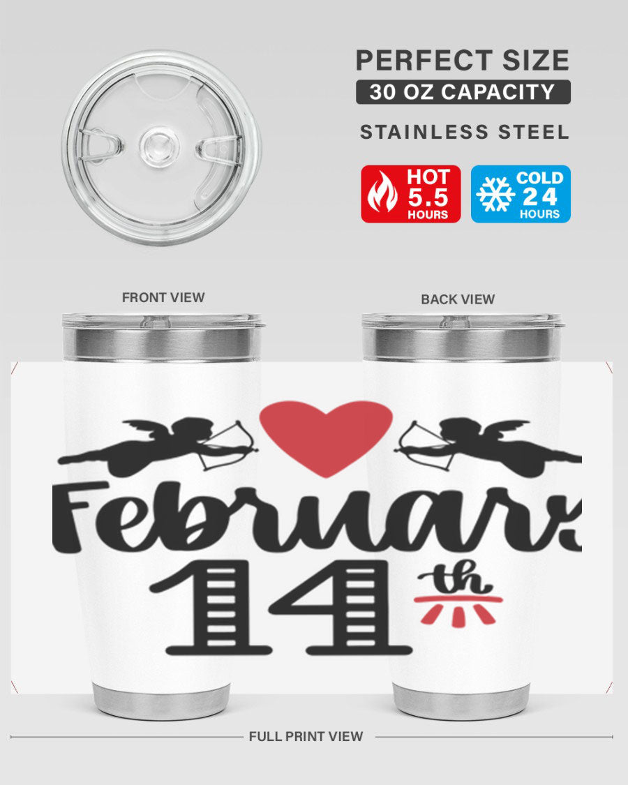 A stylish 20oz and 30oz stainless steel tumbler with a press-in lid, perfect for Valentine's Day drinks.
