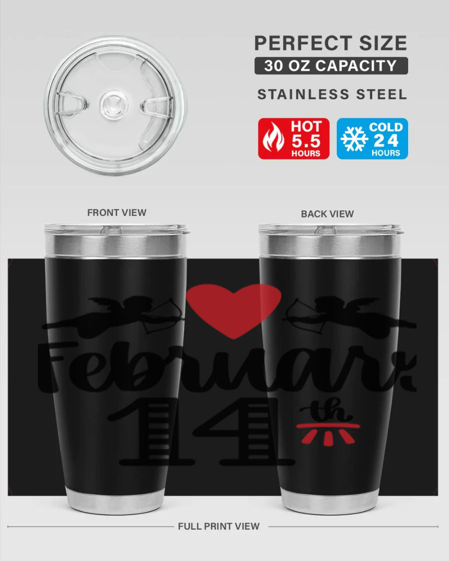 A stylish 20oz and 30oz stainless steel tumbler with a press-in lid, perfect for Valentine's Day drinks.