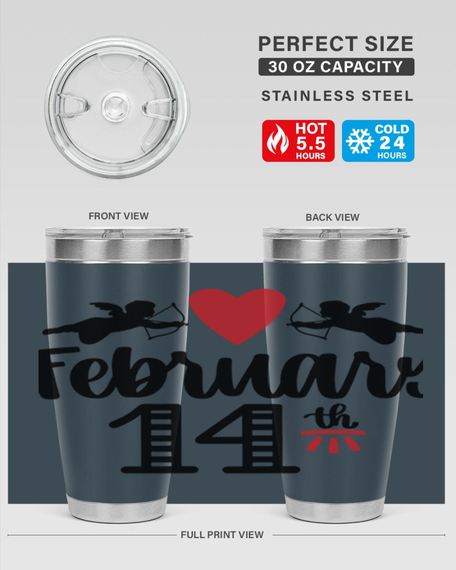 A stylish 20oz and 30oz stainless steel tumbler with a press-in lid, perfect for Valentine's Day drinks.