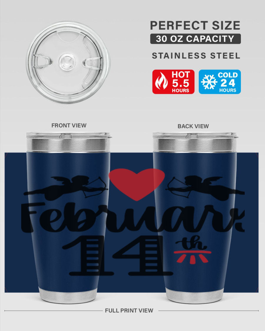 A stylish 20oz and 30oz stainless steel tumbler with a press-in lid, perfect for Valentine's Day drinks.