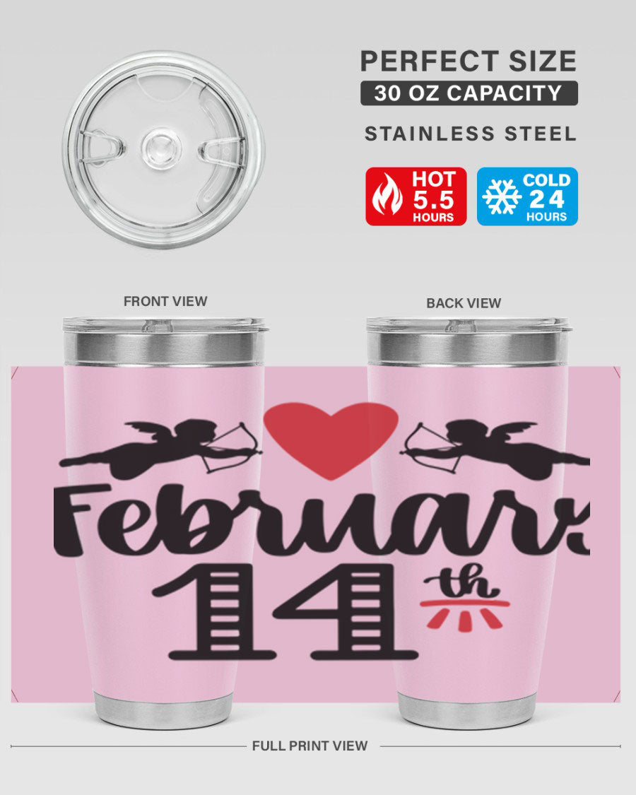 A stylish 20oz and 30oz stainless steel tumbler with a press-in lid, perfect for Valentine's Day drinks.