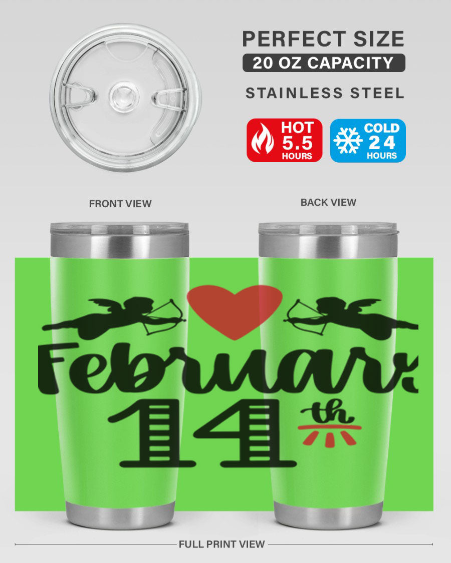 A stylish 20oz and 30oz stainless steel tumbler with a press-in lid, perfect for Valentine's Day drinks.