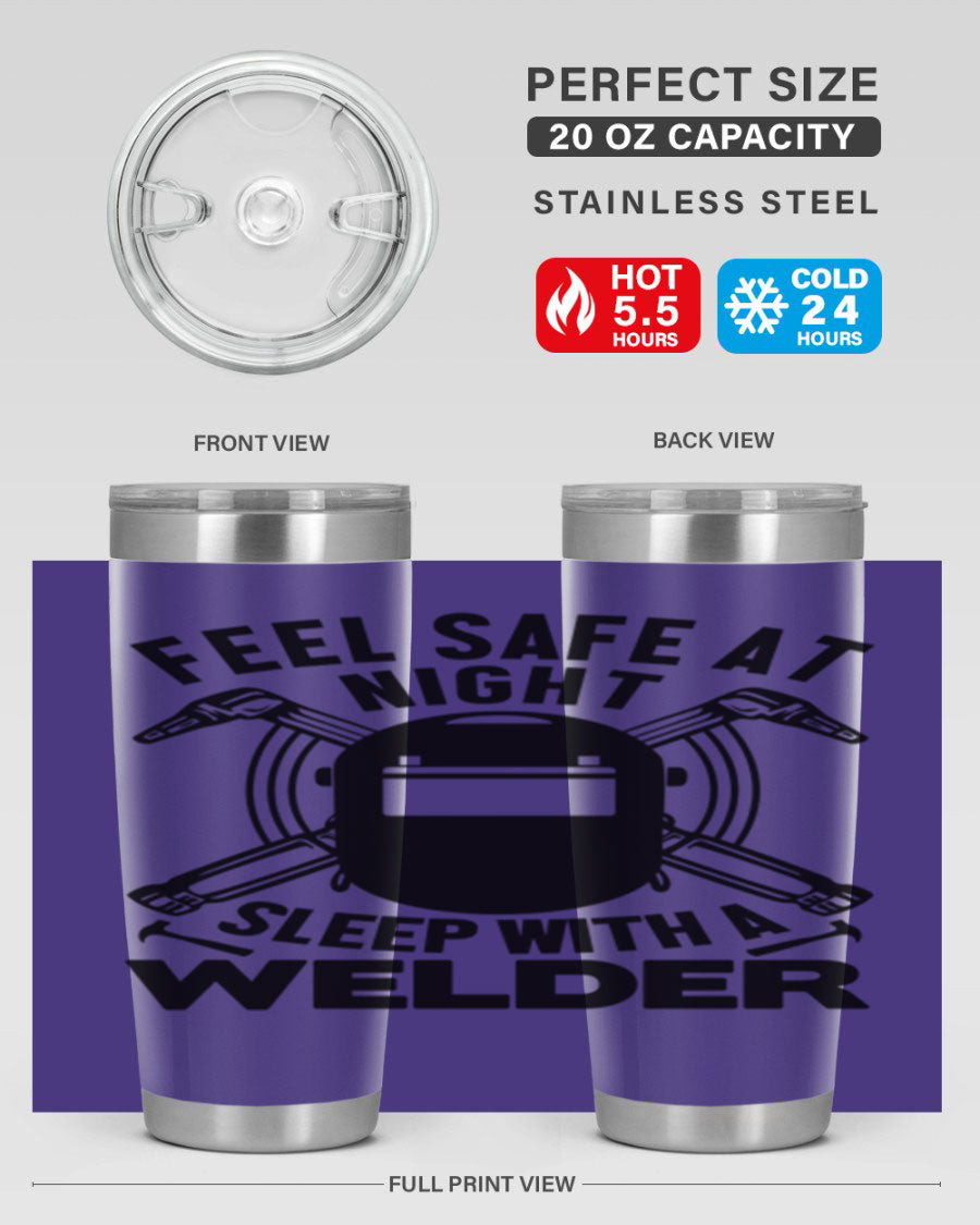 Feel Safe at Night Style 9# 20oz tumbler made of stainless steel with a sleek design, featuring a press-in lid and copper lining.