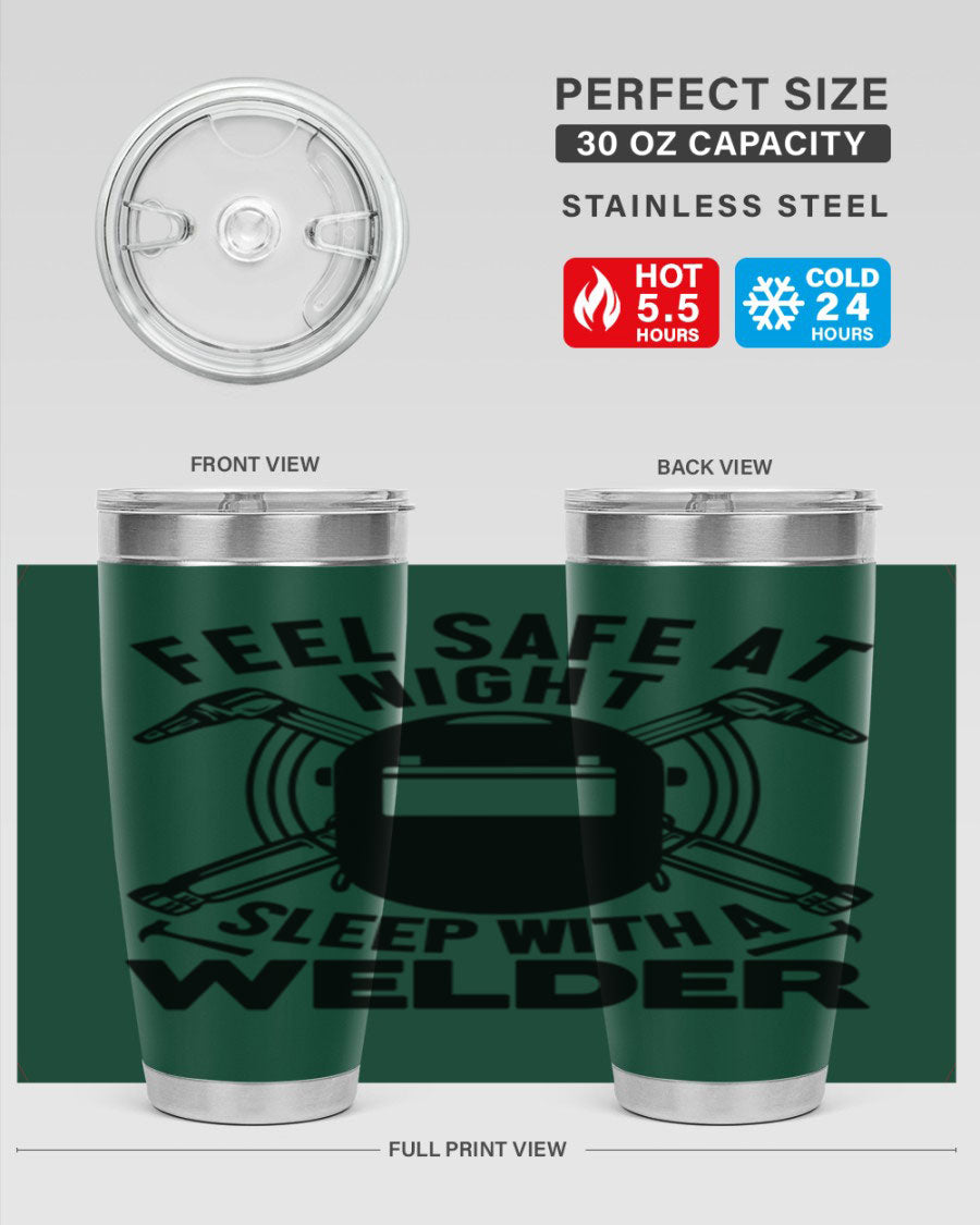 Feel Safe at Night Style 9# 20oz tumbler made of stainless steel with a sleek design, featuring a press-in lid and copper lining.