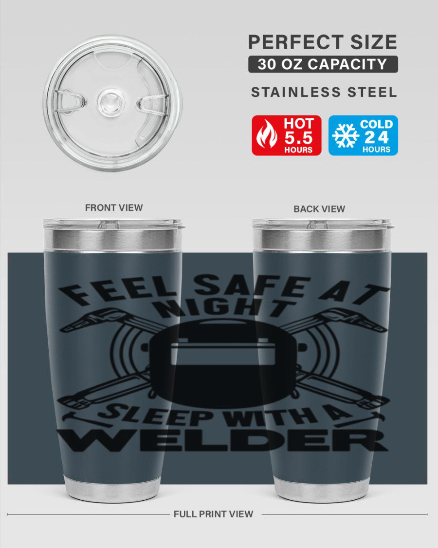 Feel Safe at Night Style 9# 20oz tumbler made of stainless steel with a sleek design, featuring a press-in lid and copper lining.