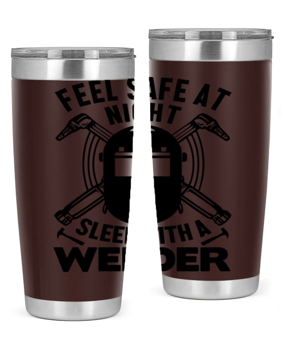 Feel Safe at Night Style 9# 20oz tumbler made of stainless steel with a sleek design, featuring a press-in lid and copper lining.