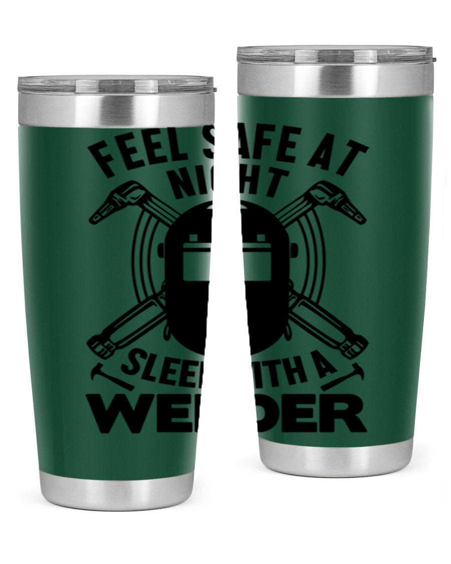 Feel Safe at Night Style 9# 20oz tumbler made of stainless steel with a sleek design, featuring a press-in lid and copper lining.