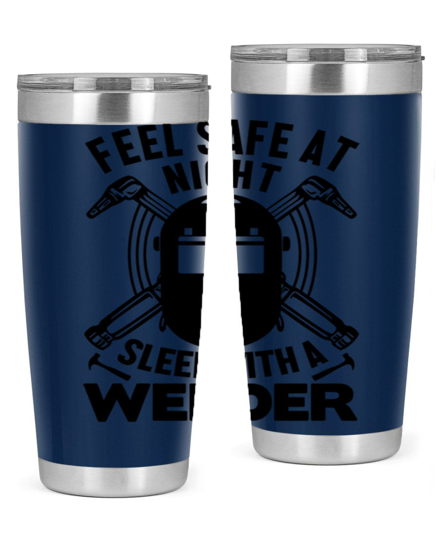 Feel Safe at Night Style 9# 20oz tumbler made of stainless steel with a sleek design, featuring a press-in lid and copper lining.