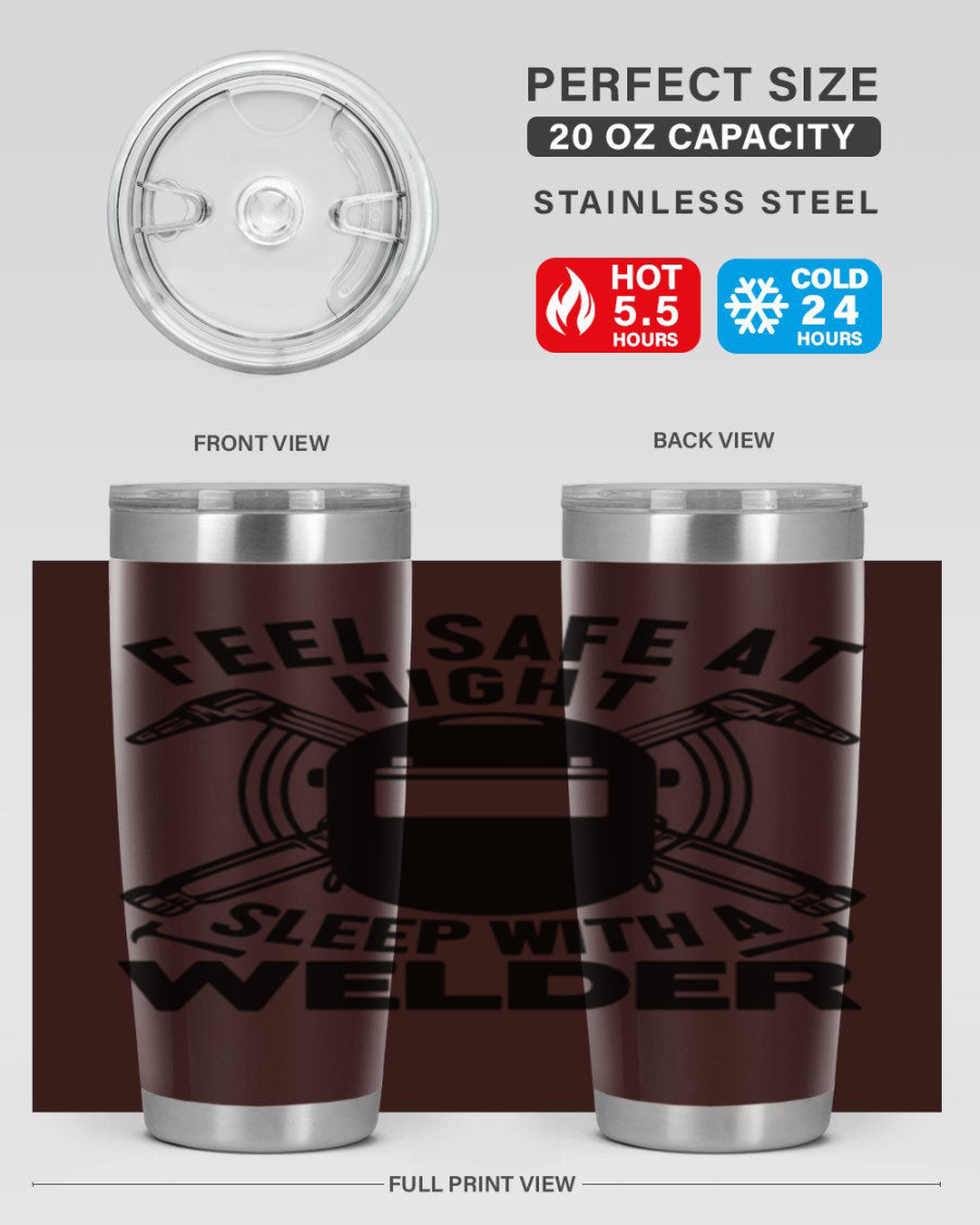Feel Safe at Night Style 9# 20oz tumbler made of stainless steel with a sleek design, featuring a press-in lid and copper lining.