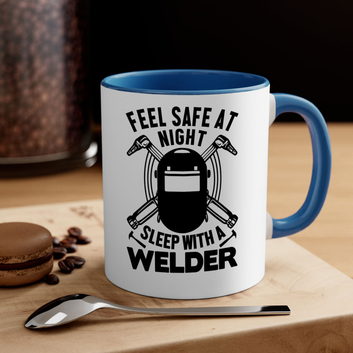 Feel Safe at Night Style 9# Mug with a glossy finish, featuring a colored handle and interior, available in multiple colors.
