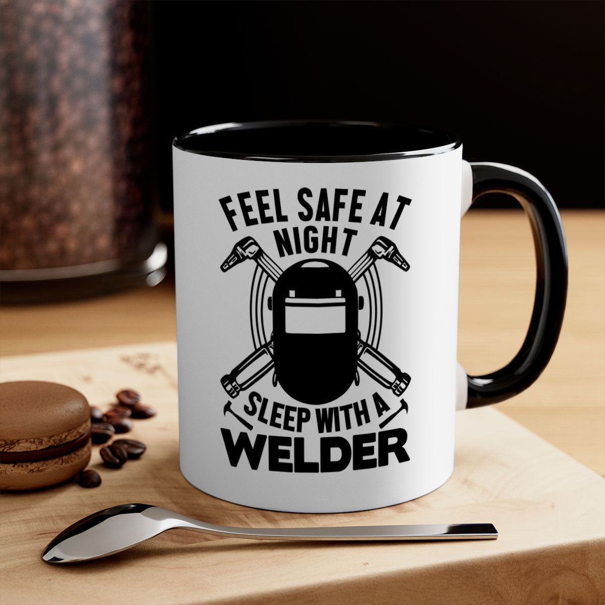 Feel Safe at Night Style 9# Mug with a glossy finish, featuring a colored handle and interior, available in multiple colors.