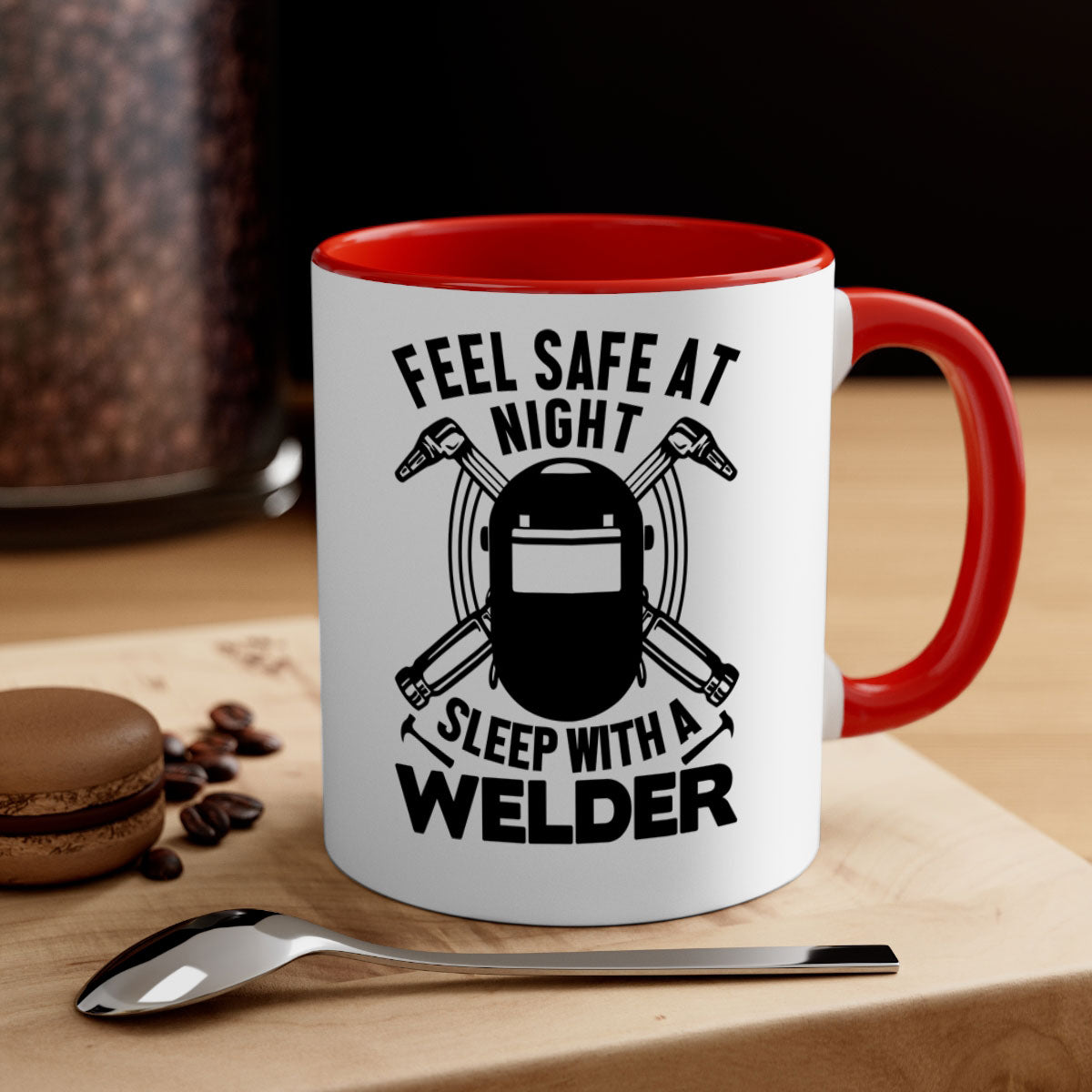 Feel Safe at Night Style 9# Mug with a glossy finish, featuring a colored handle and interior, available in multiple colors.
