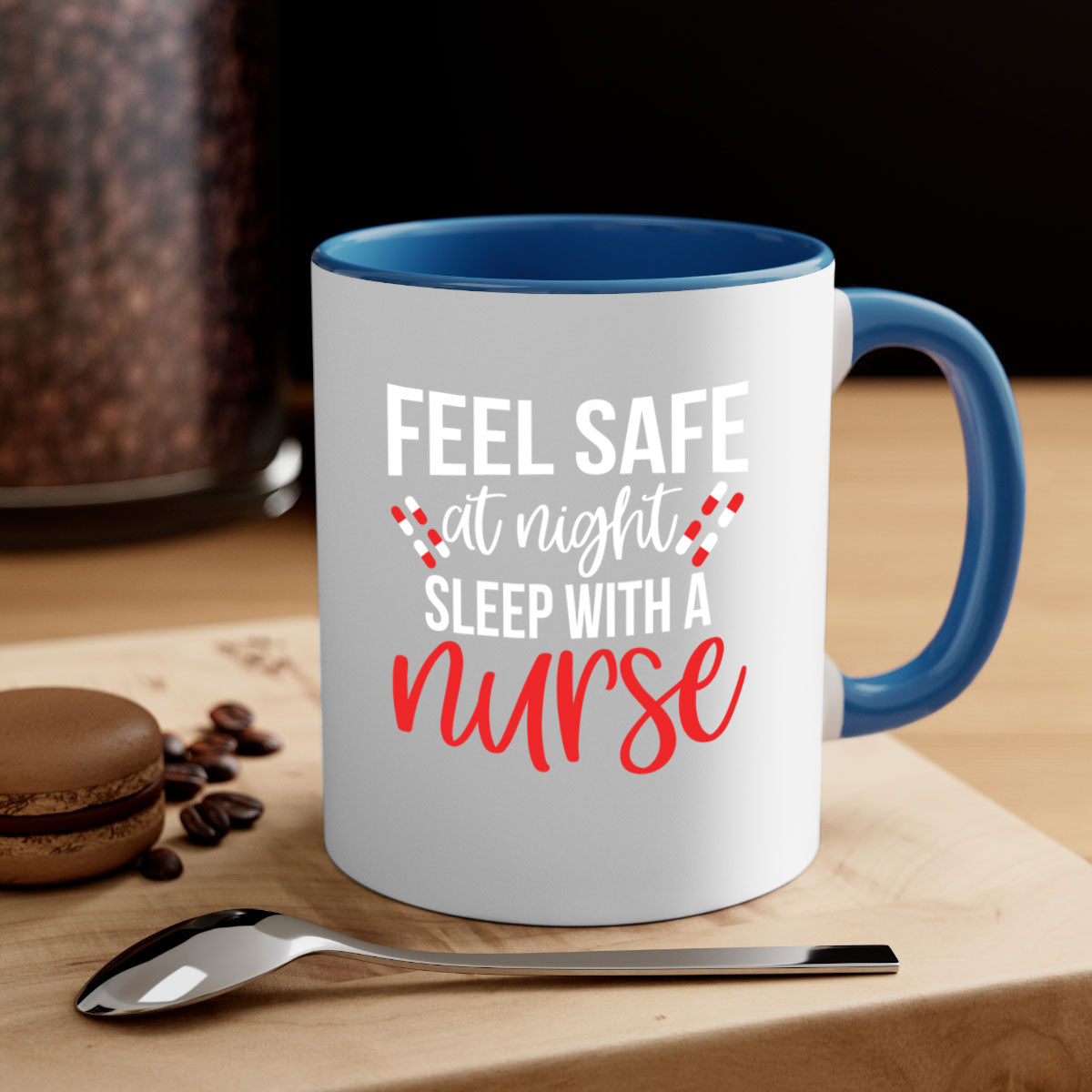 Feel Save Style 409# nurse mug with a glossy finish, featuring a colored handle and interior, available in multiple colors.