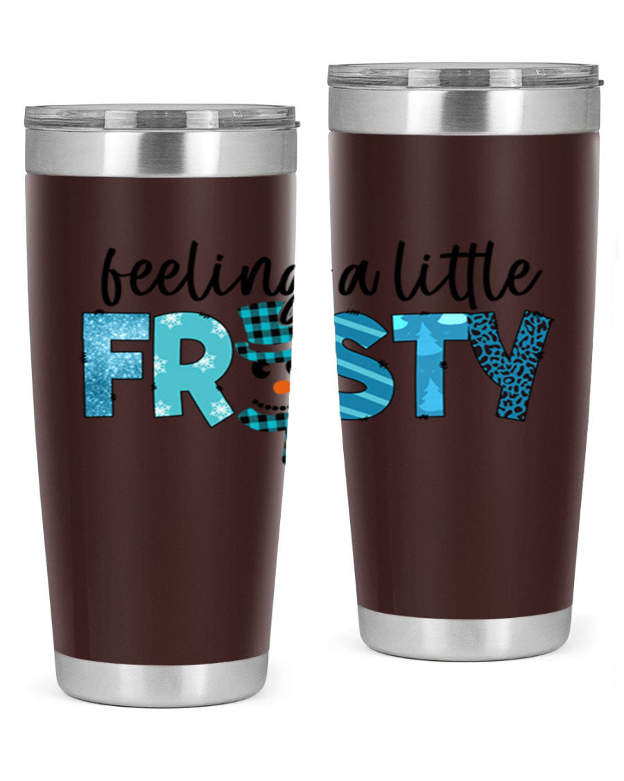 Feeling a Little Frosty 20oz Tumbler in stainless steel with a drink-thru lid, showcasing its sleek design and double wall insulation.