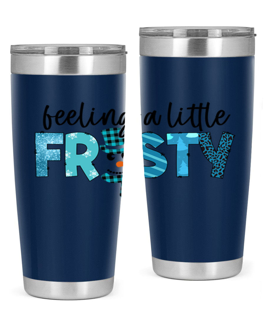 Feeling a Little Frosty 20oz Tumbler in stainless steel with a drink-thru lid, showcasing its sleek design and double wall insulation.