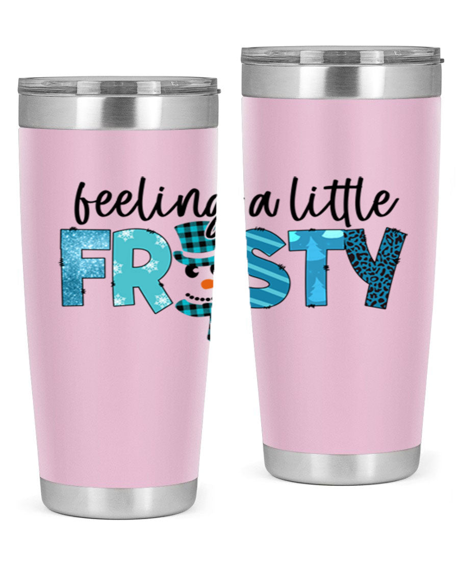 Feeling a Little Frosty 20oz Tumbler in stainless steel with a drink-thru lid, showcasing its sleek design and double wall insulation.