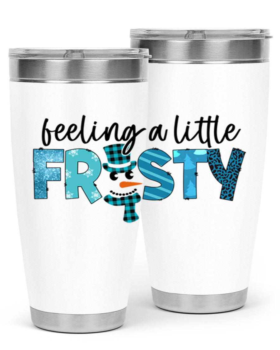 Feeling a Little Frosty 20oz Tumbler in stainless steel with a drink-thru lid, showcasing its sleek design and double wall insulation.