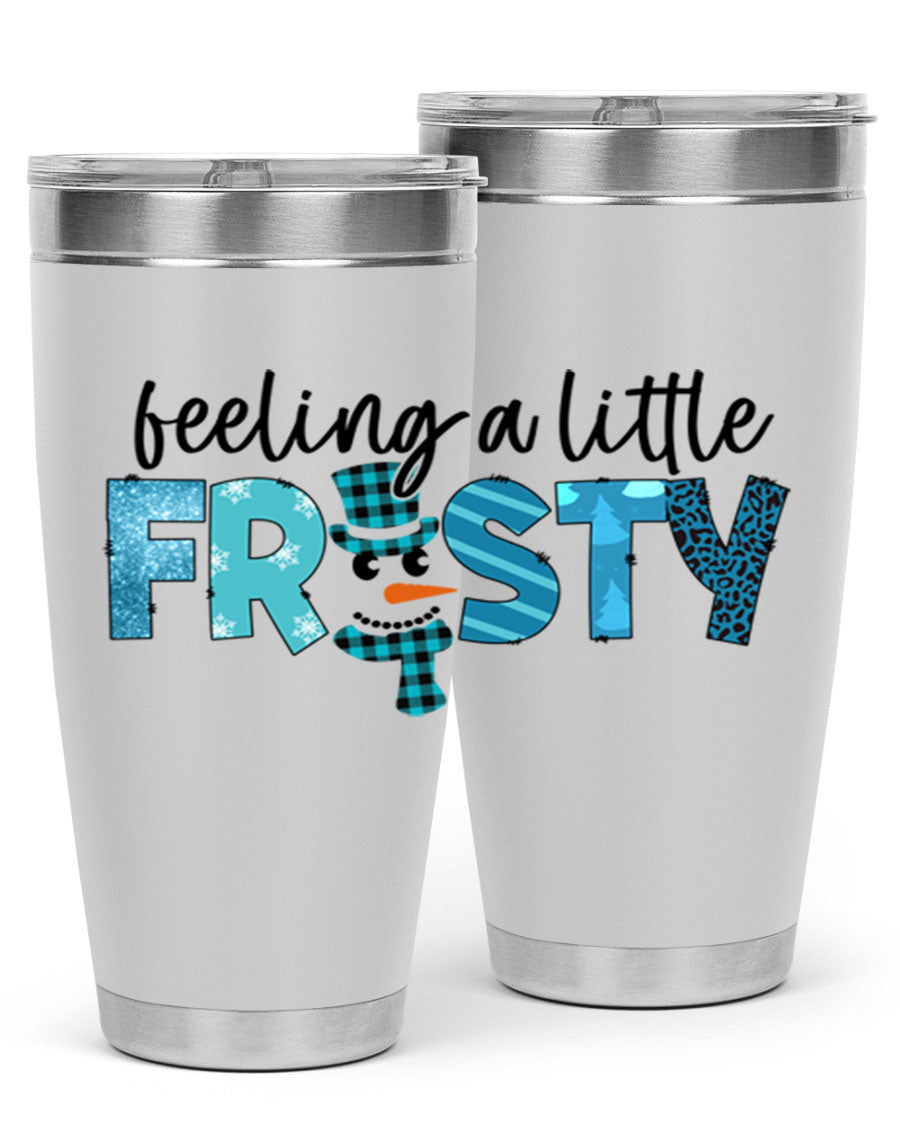 Feeling a Little Frosty 20oz Tumbler in stainless steel with a drink-thru lid, showcasing its sleek design and double wall insulation.