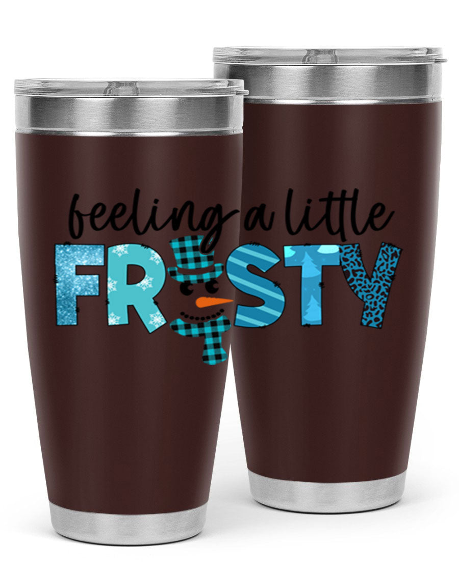 Feeling a Little Frosty 20oz Tumbler in stainless steel with a drink-thru lid, showcasing its sleek design and double wall insulation.