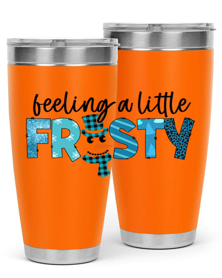 Feeling a Little Frosty 20oz Tumbler in stainless steel with a drink-thru lid, showcasing its sleek design and double wall insulation.
