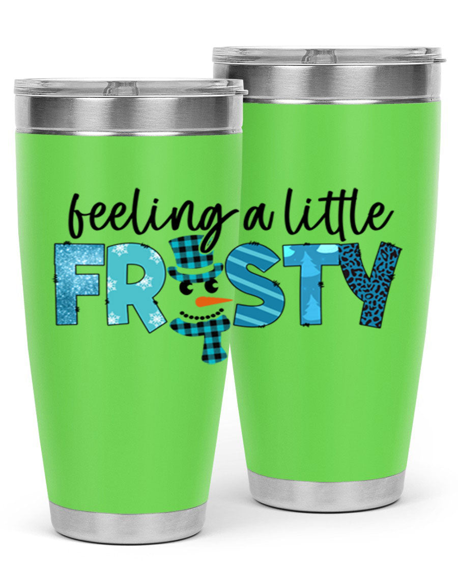 Feeling a Little Frosty 20oz Tumbler in stainless steel with a drink-thru lid, showcasing its sleek design and double wall insulation.