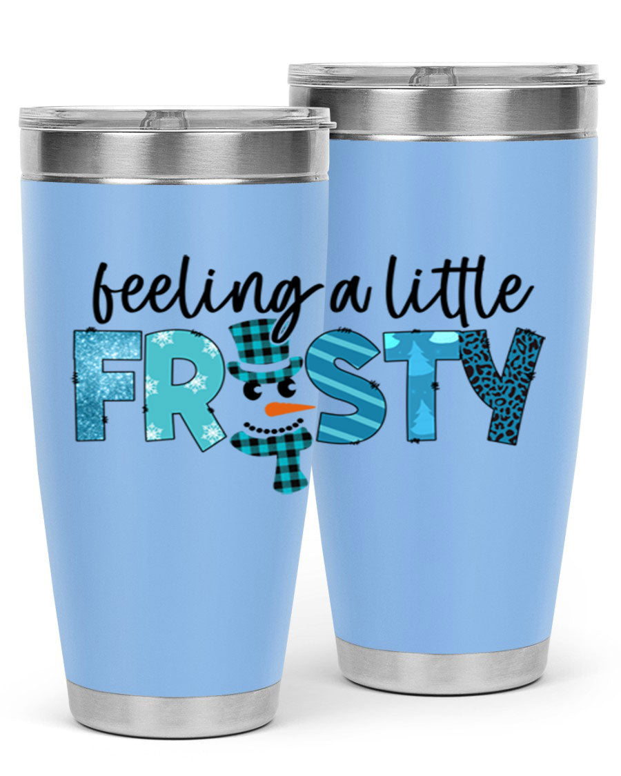 Feeling a Little Frosty 20oz Tumbler in stainless steel with a drink-thru lid, showcasing its sleek design and double wall insulation.